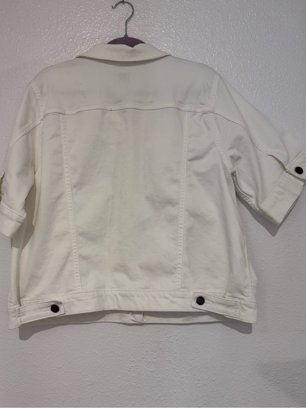 St. John's Bay Cream Short-Sleeve Denim Jacket with Dark Buttons - Picture 8 of 8